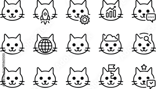 Cat Head Silhouette Icon Collection Set