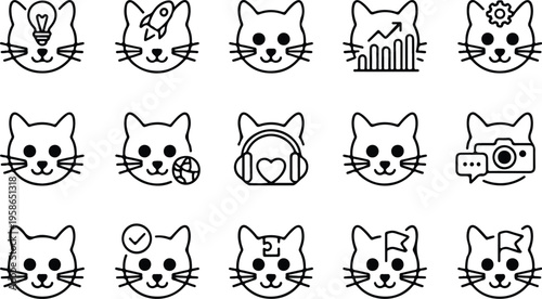 Cat Head Silhouette Icon Collection Set