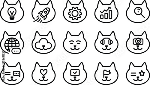 Cat Head Silhouette Icon Collection Set