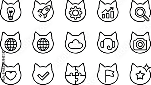 Cat Head Silhouette Icon Collection Set