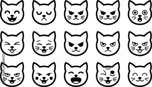 Cat Head Silhouette Icon Collection Set