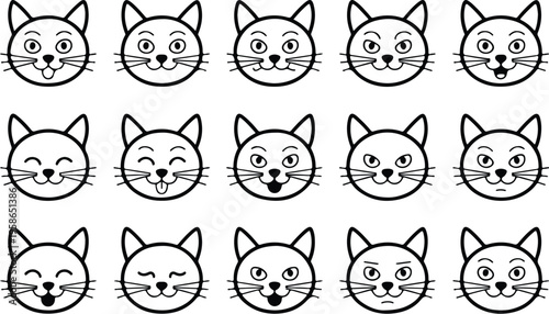 Cat Head Silhouette Icon Collection Set