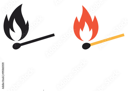 Set of match fire flame isolated icon, minimal line art vector collection for energy, heat, and outdoor activity illustrations