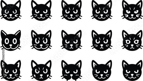 Cat Head Silhouette Icon Collection Set