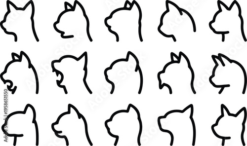 Cat Head Silhouette Icon Collection Set