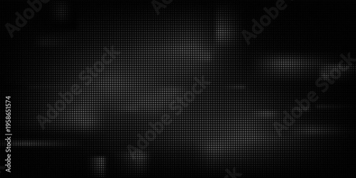 Pixelated bitmap gradient texture. Black and white dither pattern background. Abstract glitchy pattern. Wide raster backdrop.
