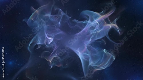 Abstract blue ethereal smoke swirling in space environment