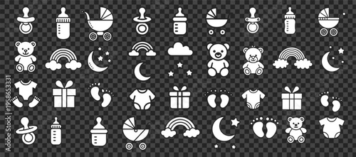 Cute Baby Clipart Icons Set, Newborn Elements Collection, Nursery and Baby Shower Design