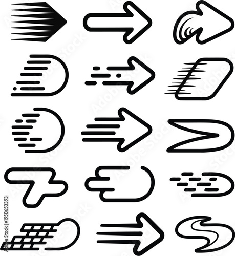 Speedy Arrow Icon Set: Fast Motion and Direction Vector Illustration