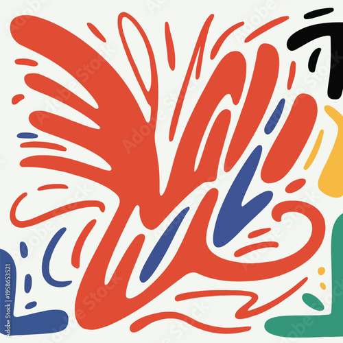 Abstract red and blue organic shapes on cream background vector illustration