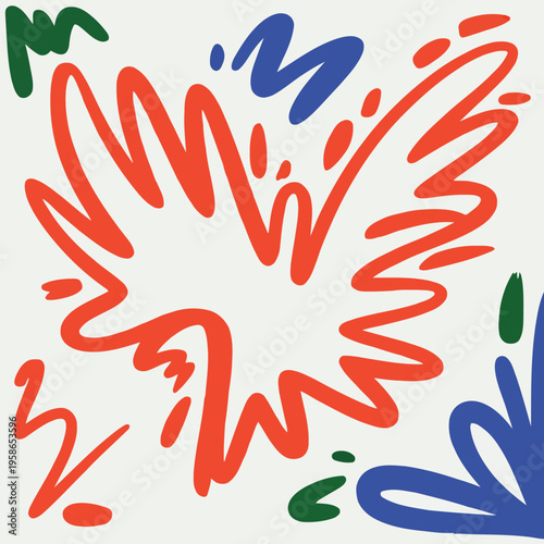 Abstract Red Brush Strokes with Blue and Green Splashes Vector Illustration