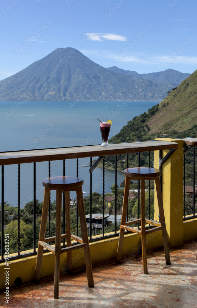 custom made wallpaper toronto digitalBeverage with lime garnish set against a scenic lake atitlan and volcano backdrop, relaxation and travel lifestyle smoothie
