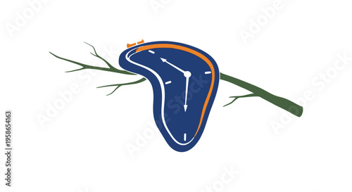 Melting Clock Resting on Branch Concept Image Illustrating Time Passing Deadline Memory and Management on Isolated White Background Design