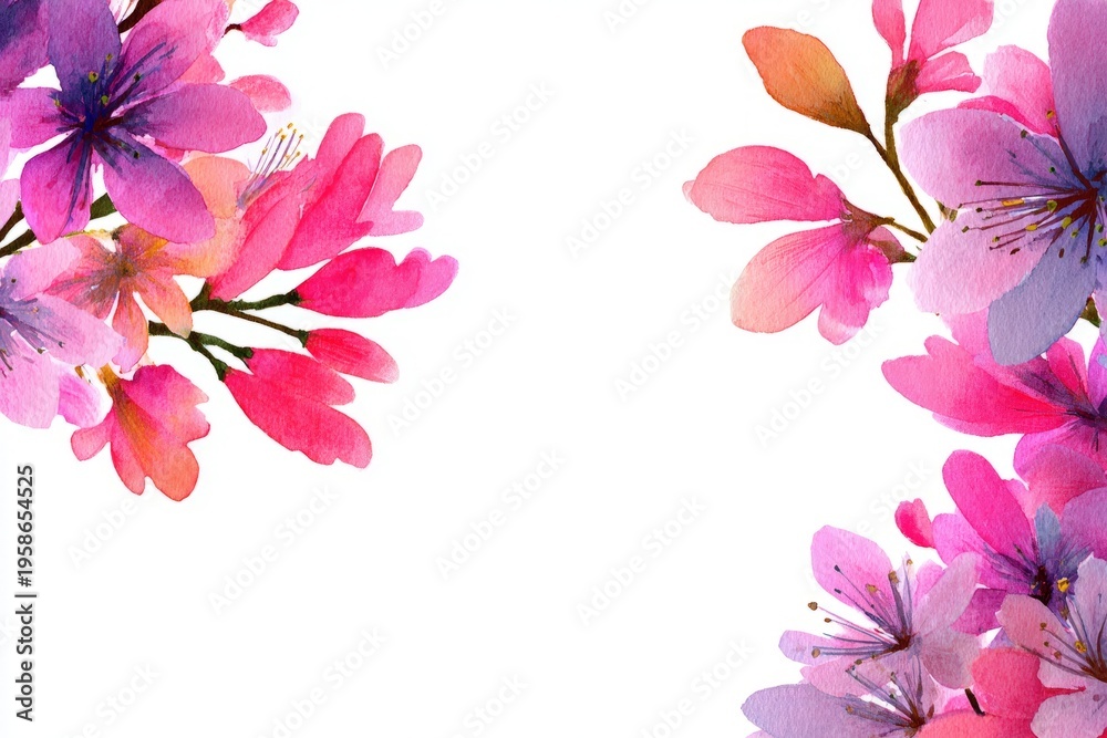Fototapeta premium Vibrant watercolor pink sakura blossoms on white background