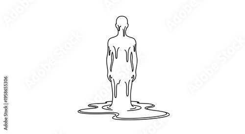 Melting Figure Illustration Showing Change Transformation or Decay Concept Line Art Style on White Background Abstract Symbolic Representation