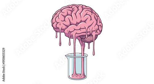 Conceptual Illustration of Brain Draining into Beaker for Idea Generation and Intelligence Research Depicting Cognitive Processes and Knowledge