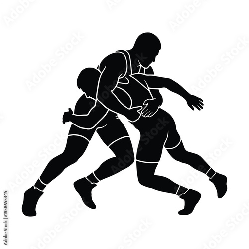 Rugby Players Tackling – Silhouette Sports Action Illustration