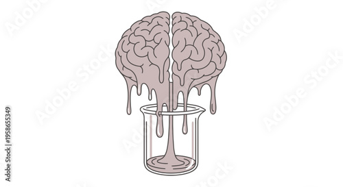 Brain Drain Concept Illustration Scientific Mind Overflowing into Glassware for Idea Generation and Problem Solving Visualization