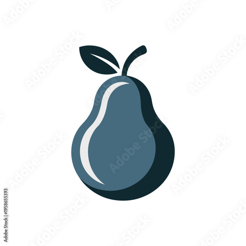 A stylized illustration of a blue pear with a leaf