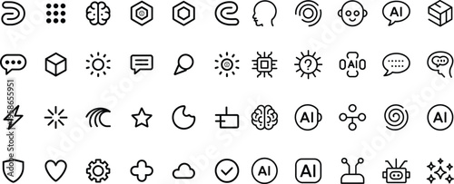 Minimal AI Line Icons Vector Set, Simple Artificial Intelligence Icons