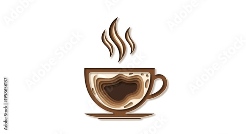 Minimalist Coffee Cup Art Layered Paper Cut Design for Beverage Concepts and Cafe Decor Ideal for Digital Art and Creative Projects