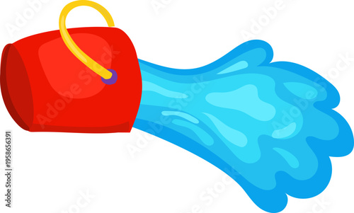 Red Bucket Pouring Water Summer Splash