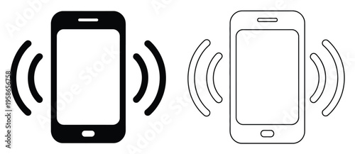 Smartphone, mobile phone vibrating or ringing flat or line icon, vector, smartphone ringtone symbols for app, logo, website design, vector illustration for mobile notifications