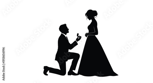 A man proposing to a woman in an elegant black silhouette