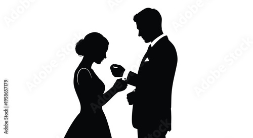 A man proposing to a woman with a ring depicted in silhouette