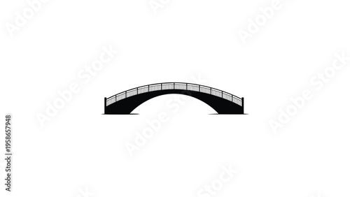 Arch bridge structure with curved design, minimal architectural silhouette, black vector illustration of transportation landmark isolated on white