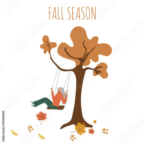 Flat vector illustration fall season, Hello autumn, cozy autumn, hand drawn vector illustration, I love leaf fall.