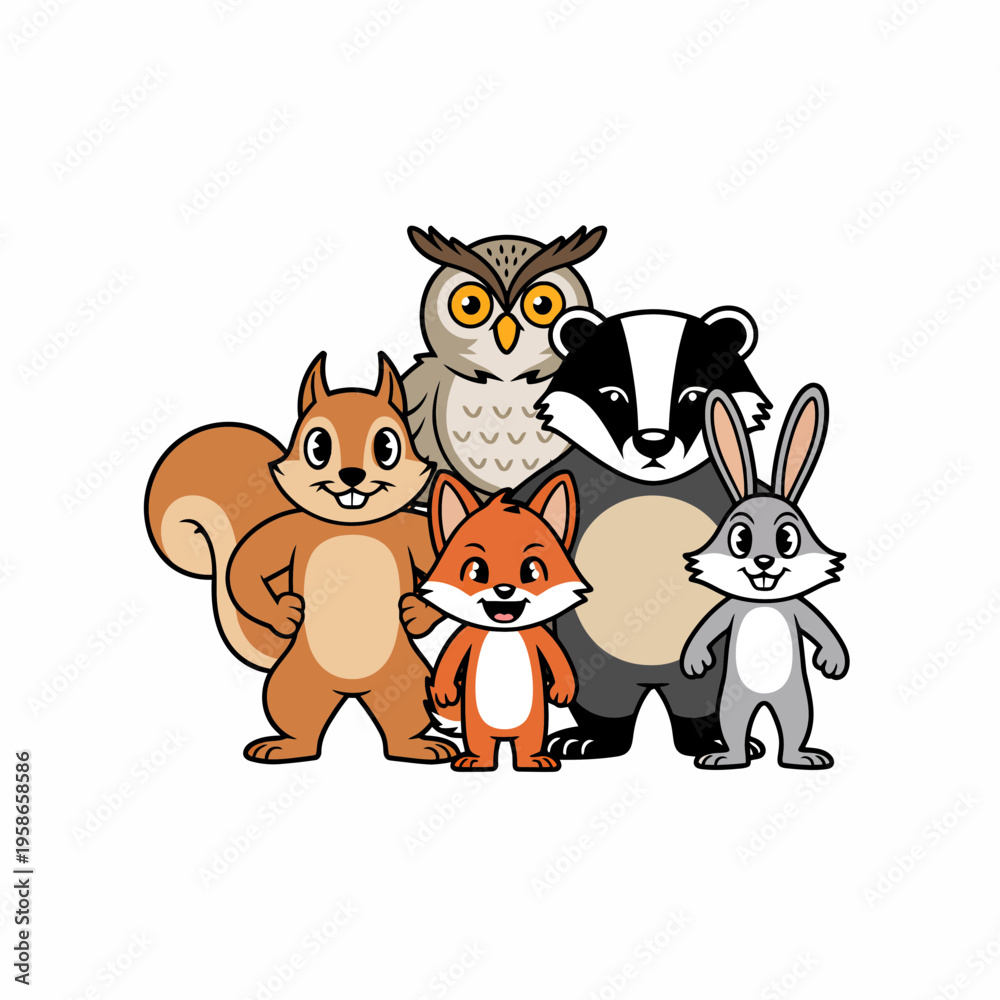 Naklejka premium Cartoon Forest Animals Group