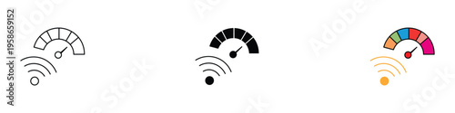 Internet speed meter with wifi signal icon set. Global network connectivity and bandwidth measurement symbol. Vector Illustration.v