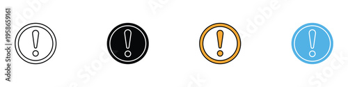 Exclamation mark warning alert icon set. Important notification and error attention caution symbol. Vector Illustration.