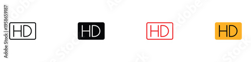 HD video resolution high definition display icon set. Digital media quality and cinema screen format symbol. Vector Illustration.