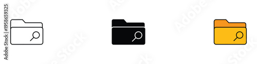 Business search folder icon set. Digital document discovery and file finding symbol. Vector Illustration.