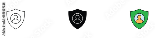 User account data protection security shield icon set. Personal privacy and digital identity safety symbol. Vector Illustration.