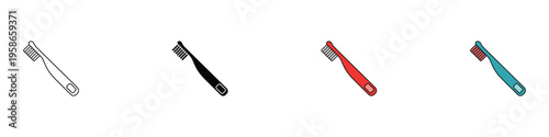 Daily dental care toothbrush icon set. Oral hygiene health and morning routine cleaning symbol. Vector Illustration.
