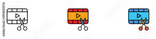 Video editing and clip cutting icon set. Multimedia production and creative film trimming symbol. Vector Illustration.