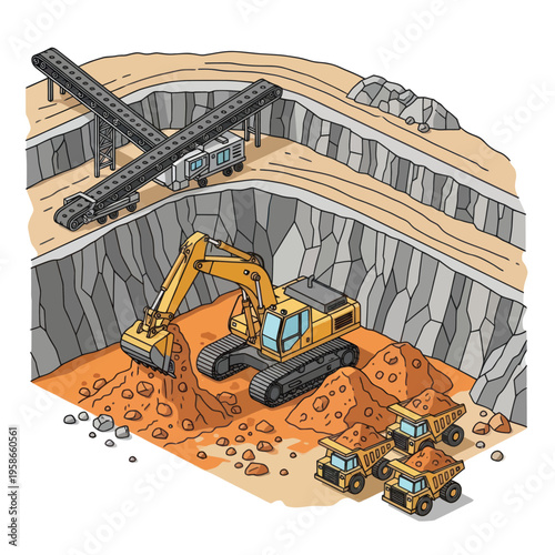 Heavy machinery at work in an open-pit mine.