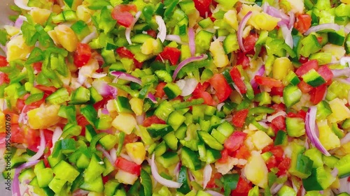 Colorful Vegetable Salad with Fresh Cucumber, Tomato, and Onion
