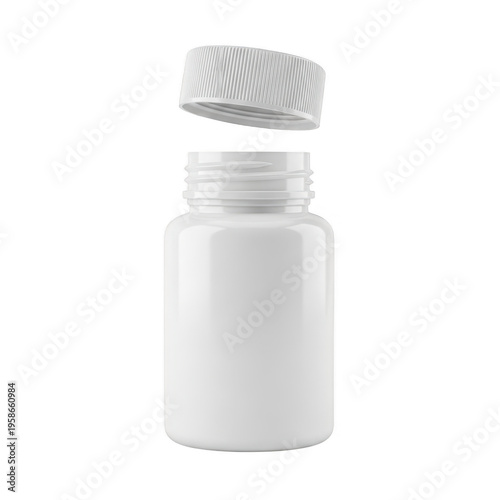Open white plastic bottle isolated on transparent background