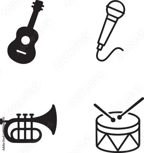 Isolated Musical Instruments Illustration Icon Design, Musical Instruments Illustration icon, Musical Instruments Illustration vector, band instrument graphic, music performance design