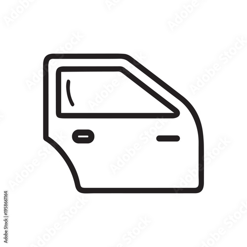 Depiction of a single car door with a window and handle on a white plain background design here
