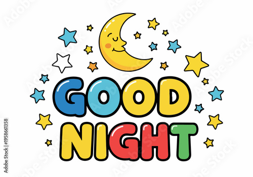 Good Night with Moon and Stars - A Beautiful Illustration for a Peaceful Sleep and Sweet Dreams