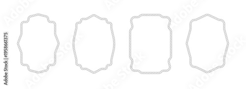 Rope knit cord with border frame brush for wavy knot shape. String cowboy pattern for nautical and western boarder. Braid decorative rope with round border design