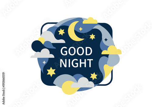 Sweet dreams graphic with crescent moon, stars, and clouds, perfect for a good night greeting card or social media post