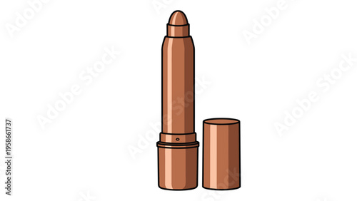 Brown cosmetic crayon or chubby lipstick stick shown with its cap removed to reveal the rounded tip of the makeup product.