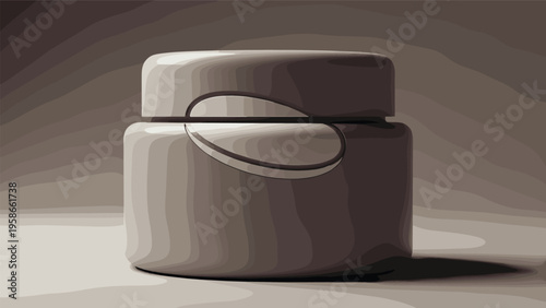 Stylized brown jar of face cream or body butter with a label on the side showing shadows and highlights in a layered vector style.