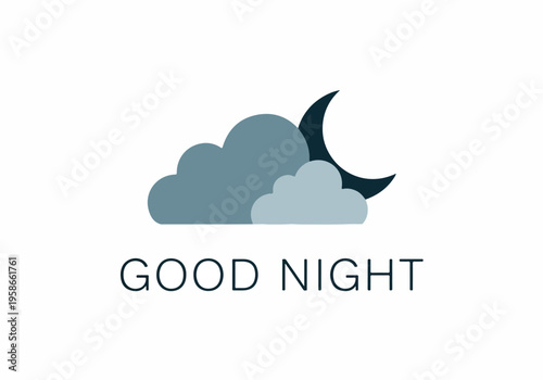 Good Night Graphic Featuring a Crescent Moon Partially Hidden by Clouds, Perfect for Sleep and Rest Themes